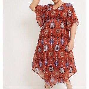 Maurice’s 3x boho medallion midi dress flowy short sleeves summer fall 3xl